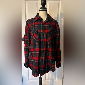 Vintage Pendleton Wool Flannel Shirt Red Green Plaid USA Made 100% Virgin Wool